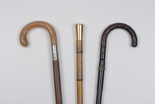 Rare French weapons cane curios, ‘La Redoubtable,’ ‘La Terrible’ and ‘La Diabolique.’ Tradewinds Antiques image.
